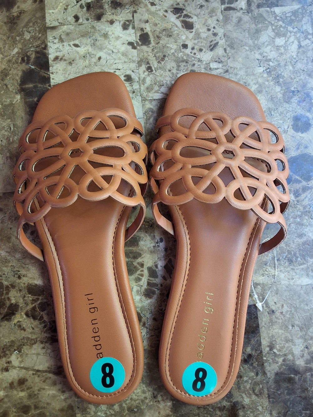 Madden Girl Womens Slide Sandals Size 8 Tan Cutout Floral Flat Sandals NEW